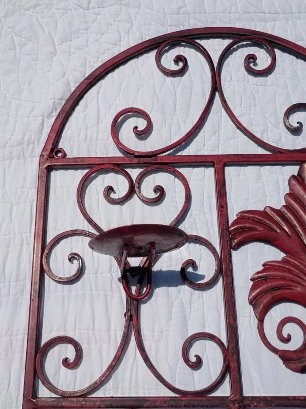 Metal Fleur De Lis Wall Candle Holder Sconce Tuscan Rustic Red Arch Decor 27x16